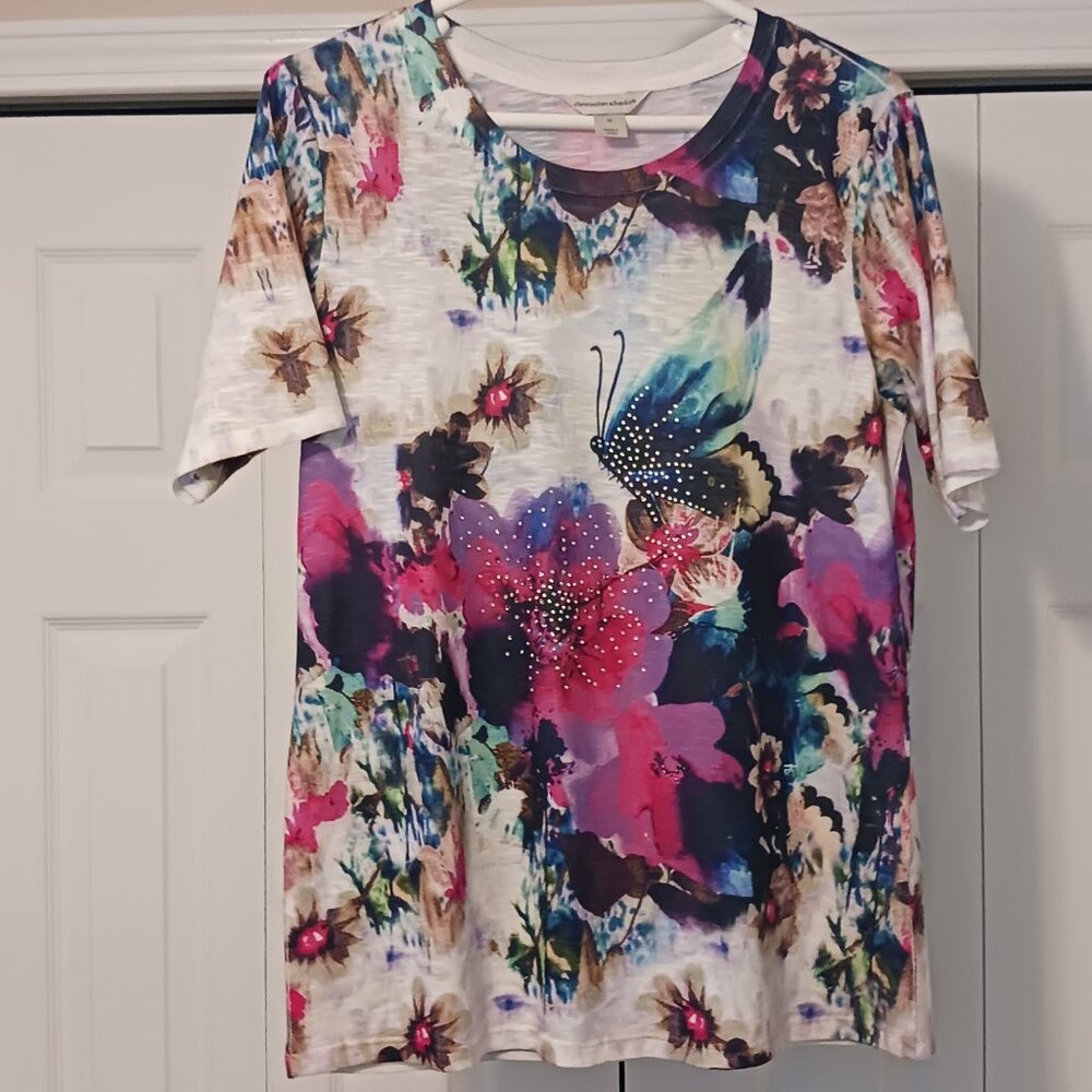 #354 3/$18 - Christopher & Banks Pink/Blue Short Sleeve Top Size M